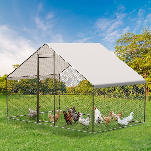 CazToi 9.8*6.5*6.5 Ft Walk In Chicken Coop Heavy Duty Metal with Waterproof Cover
