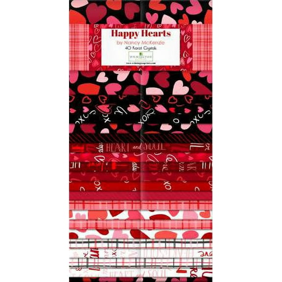 40 Karat Crystals - Happy Hearts by Nancy McKenzie Love Valentine's Day 40 Count 2.5" Strips Bundle Quilter's Cotton Fabric Precuts (840-748-840) M536.30