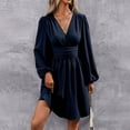thumbnail image 6 of Women's Elegant Dress V Neck Long Sleeve High Waist Swing Prom Cocktail Short Dresses, 6 of 9