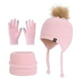thumbnail image 4 of UQJfacai Kids Winter Beanie Hat Scarf Gloves Set for Girls Boys Knit Warm Pompom Earflap Hats Mittens Neck Warmer 4-10 Years, 4 of 5