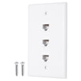 thumbnail image 1 of Cat 6 Ethernet Wall Plate, 3 Port RJ45 Key-stone Jack Wall Plates, White, 1 of 6