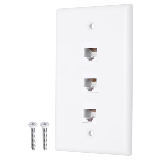 Cat 6 Ethernet Wall Plate, 3 Port RJ45 Key-stone Jack Wall Plates, White