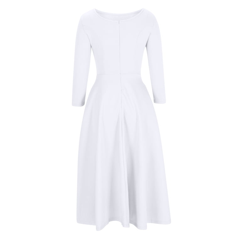 Women's Elegant Bell Sleeve Cocktail Party Dresses for Wedding Guest Fit  and Flare Modest Church Midi Evening Dress - Walmart.com