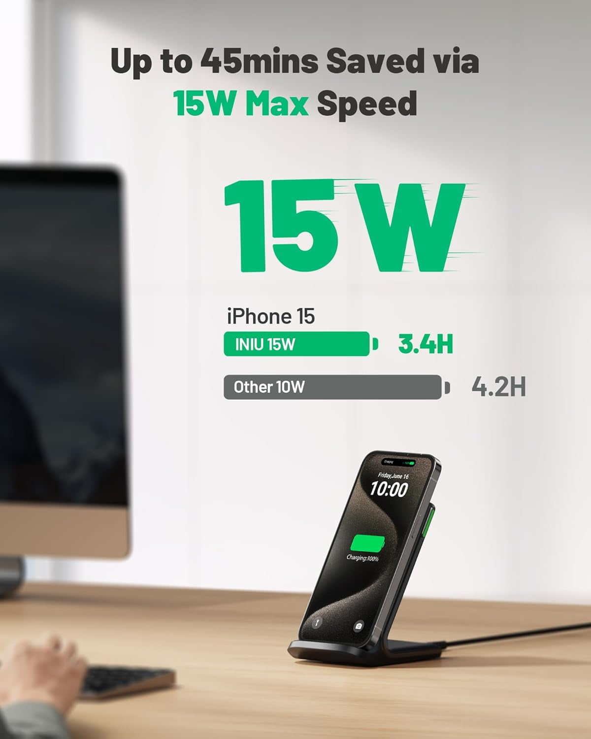 INIU Wireless Charger, [2 Pack] 15W Fast Charging Station with Adaptive Light for iPhone and Samsung, Black