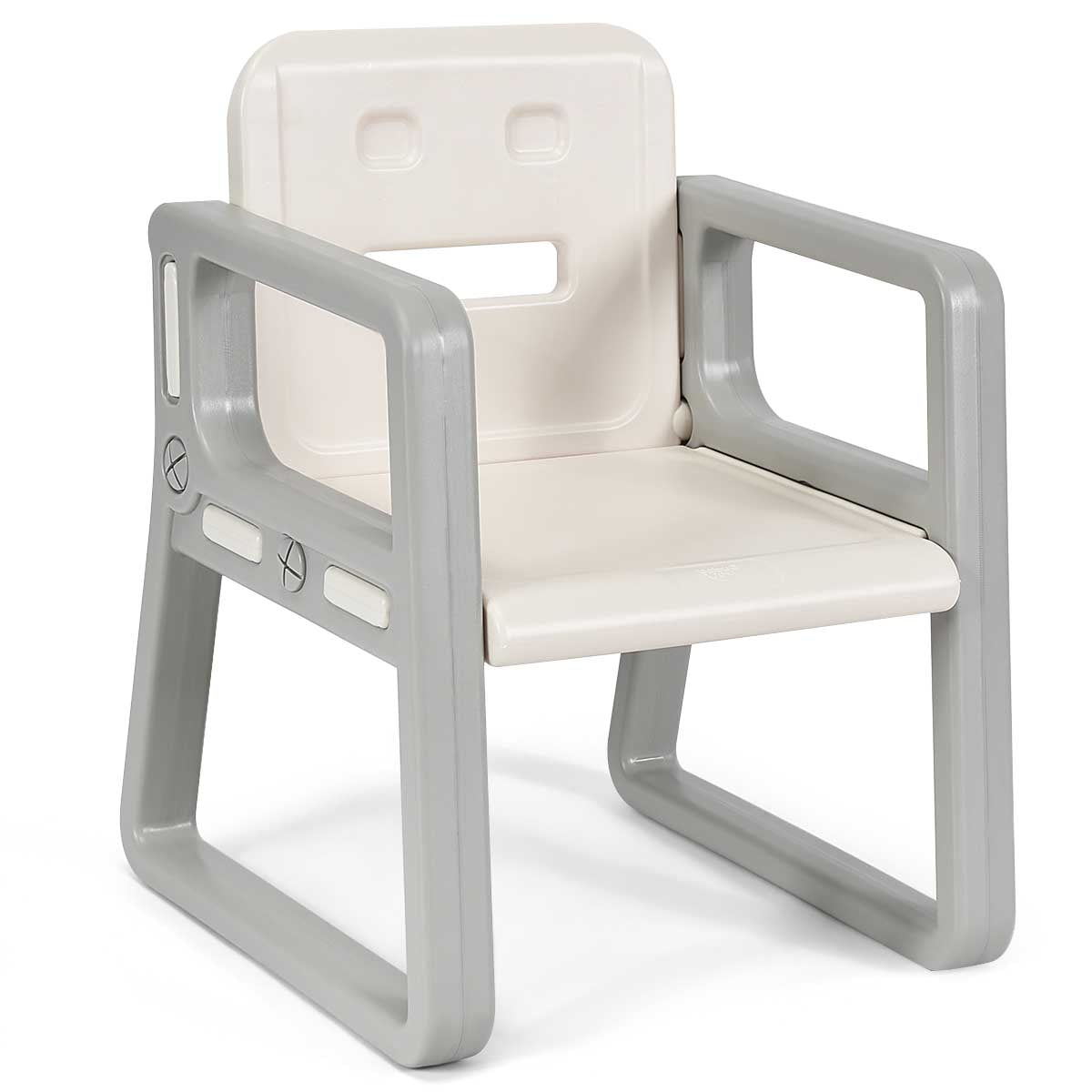 Topbuy Kids 2-in-1 Table and 2 Chairs Set Activity Table With Storage Shelf White Baby