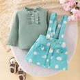thumbnail image 2 of Odeerbi 6M-4Y Toddler Girls Cotton Outfits Rib Knit Long Sleeve Tops with Daisy Print Suspender Skirt Two-piece Set Solid Color Floral Skirt Set Toddler Girls Clothes, 2 of 7