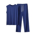 thumbnail image 3 of Yeaiivve 2 Piece Lounge Set Men Bamboo Viscose Sleeveless Tank Top Drawstring Pants Soft Cooling Sleepwear Crew Neck Loungewear with Pockets Blue,XXXL, 3 of 6