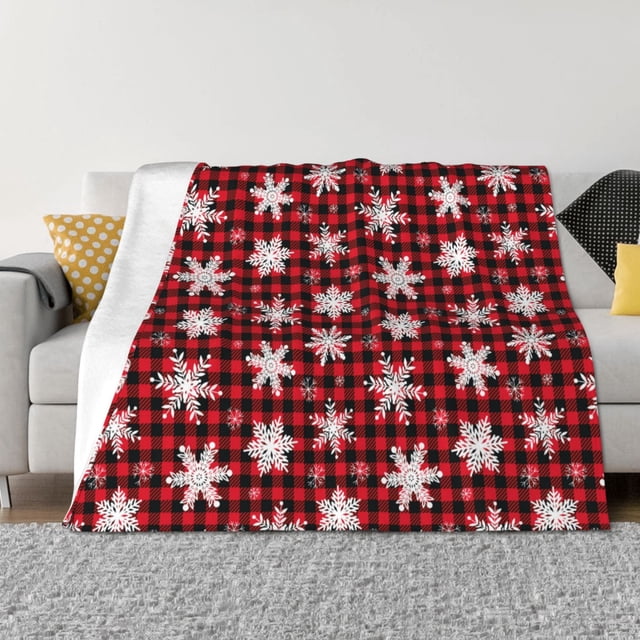 Balery Snowflake red plaid Manta de Franela con Dibujo, Lujo Ultra Suave y Cálido, Antipelusa y Resistente a las Arrugas para Cama, Sofá, Camping -40"x30"