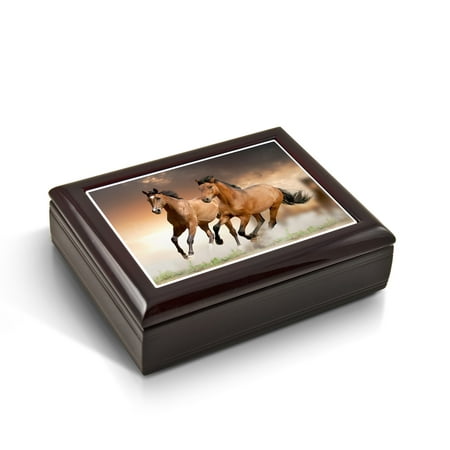 A Pair Of Competitive Wild Horses Tile Musical Jewelry Box - Reich Mir Die Hand Mein Laben - SWISS