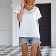 thumbnail image 2 of Estrela Camiseta de satén con cuello en V para mujer con bolsillo de manga corta cómoda y moderna camiseta informal para mujer Top blanco L, 2 of 6