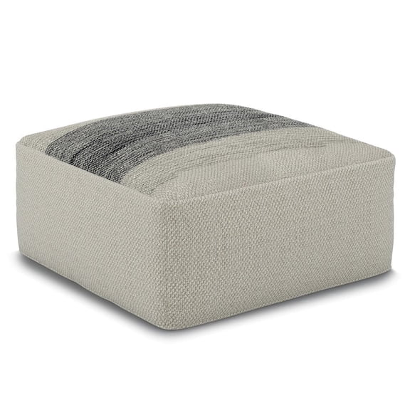 Simpli Home Sabella 20 inch Wide Boho Square Pouf in Grey and White PET Polyester