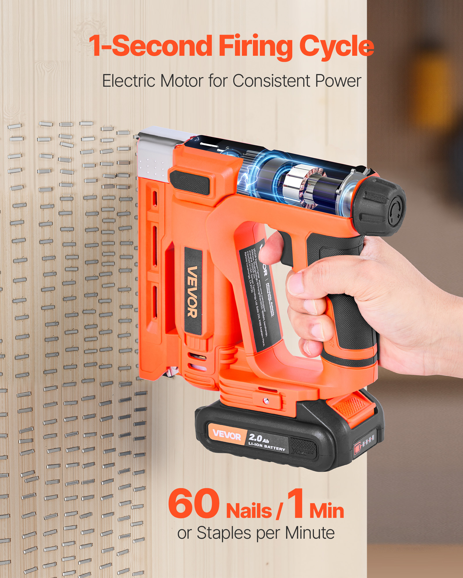 VEVOR Cordless Brad Nailer, 2-in-1 Nail Gun Staple Gun, 18 Gauge 5/8 inch, Includes 1000 Pcs Staples and 1000 Pcs Nails, with Battery and Charger, Non-Slip Rubber Grip, for Woodworking DIY Projects