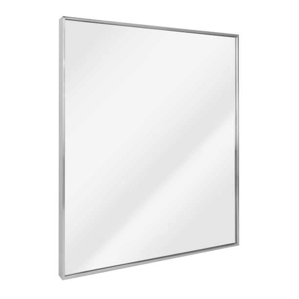 Head West Brushed Nickel Rectangular, White Framed Bathroom Mirror 30 X 36
