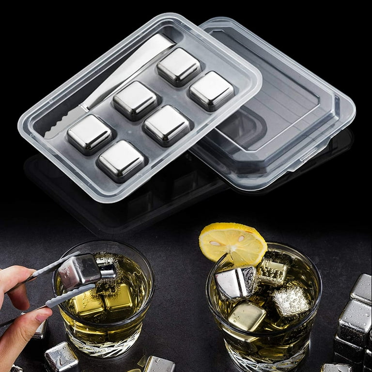 6 Piece Whiskey Ice Cubes Set with Silicone Head Tongs and Ice