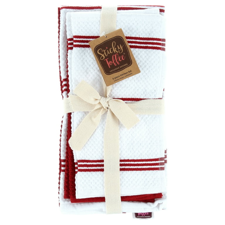 Sticky Toffee Cotton Terry Kitchen Dish Towel, Red, 4 Pack, 28 in x 16 in