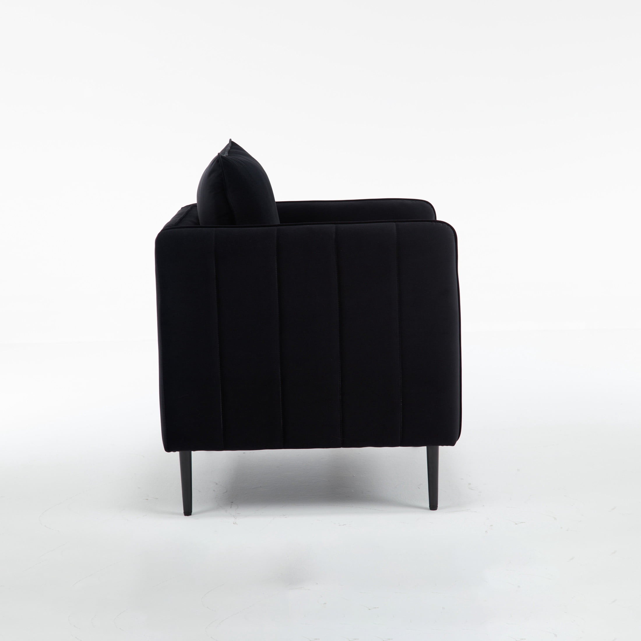 Noble House Mid-Century Modern Velvet Upholstered Accent Chair with Pillow, Metal Legs, Black