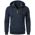 thumbnail image 4 of Handshe Men's Half-Zip Hooded Sweatshirt, Solid Color Casual Pullover with Decorative Pockets, Long Sleeve Athletic Wear for Outdoor Activities and Gym Workouts, 4 of 6