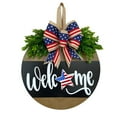 thumbnail image 2 of Independence Day Welcome Sign Wooden Plaque Decoration Memorial Day Round Wooden Patriotic Wreath Wall Hanging Outdoor For Front Door Porch Home Decor American Flag Themed Welcome, 2 of 6