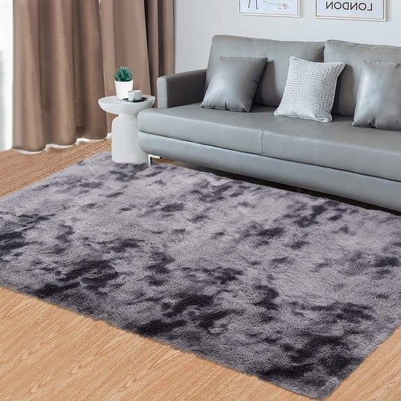 Area Rugs 6x9ft Luxurious and Thick Faux Fur Shag Rug Non-Slip Carpet Soft Home Decor Rug Nursery Rug CarpetsTie-dye Dark Grey
