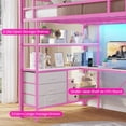 thumbnail image 6 of Mabor Full Metal Loft Bed Frame with L-Shaped Desk&LED Lights&Charging Station, Pink Full Size Loft Bed with 3 Storage Shelves&Drawers, Safety Guard & Stairs, 6 of 9
