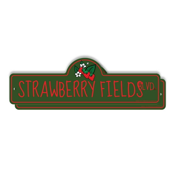Strawberry Fields (2 Pack) Plastic Street Sign - 6 Inch X 18 Inch Gift Rock & Roll Music Song Landmark Decor History Fan Iconic British Fun Art