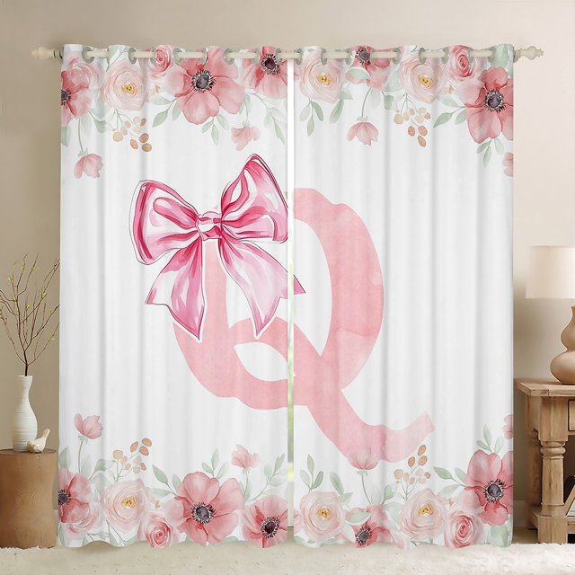 Erosebridal Rideaux Monogrammes Initiale (42x90), Nœud Floral 30 %-50 % Rideaux Occultants, Décoration de Chambre à Coucher
