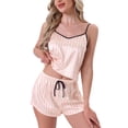 thumbnail image 1 of Conjunto de pijamas de satén para mujeres INSPIRE CHIC, ropa de dormir, camisetas con pantalones cortos, ropa de casa, XL, rayas rosas, 1 of 6