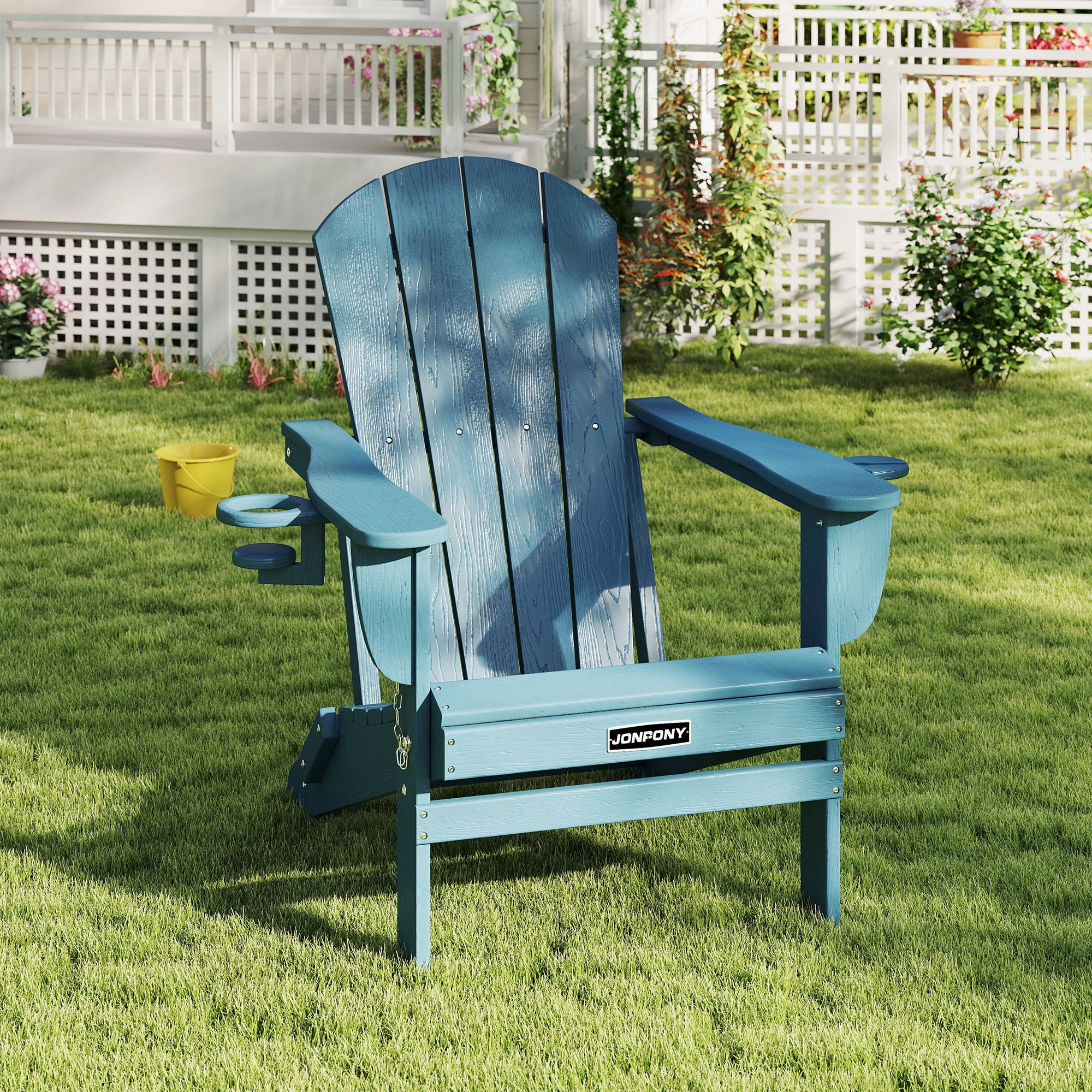 JONPONY Folding Adirondack Chair - HDPE All-Weather Outdoor Chairs, Patio Chairs Outdoor Wood Like Adirondack Chair for Backyard, Camping, Pool & Fire Pit,Blue