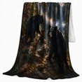 thumbnail image 2 of Black Bears on Mountain Overlook with Waterfall Valley, Serene Wildlife Scene for Bear Lovers, Warm Flannel Blanket for Cabin and Lodge, Father's Day Gift, Rustic Home Decor, 2 of 7