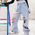 thumbnail image 2 of CHICTRY Kids Girls Loose Ripped Jeans Wide Leg Distressed Denim Pants,Sizes 3-15 Blue 4-5, 2 of 7