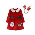 thumbnail image 4 of HILEELANG Toddler Girl Christmas Red Velvet Dress Long Sleeve Peter Pan Collar Elk Applique Party Dress with Hair Band 5T, 4 of 8