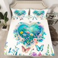 thumbnail image 2 of Manfei Groovy Rose Flower Twin Sheet Sets, Dreamy Garden Butterfly Twin Fitted Sheet, Romantic Love Heart Flat Sheet, Microfiber Bedroom Decor, 3-Piece, 2 of 7