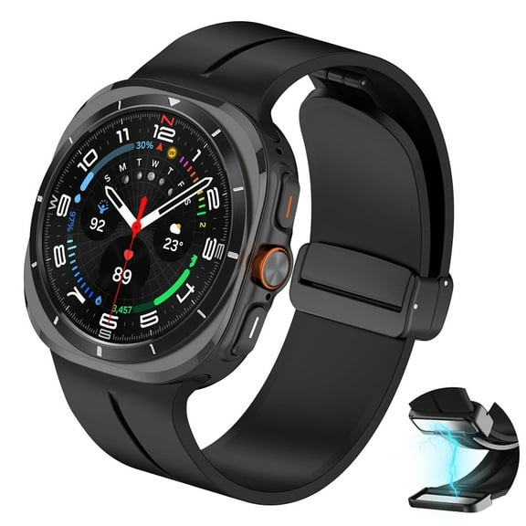 For Samsung Galaxy Watch Ultra 47mm Band (2025/2024), IC ICLOVER Silicone Soft Sport Breathable Strap Quick Release Magnetic Wristbands, Black