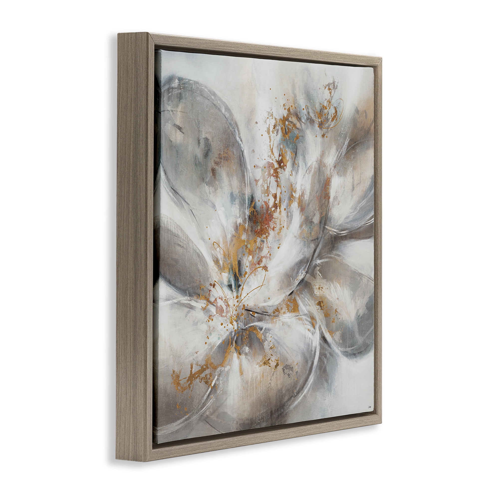 Stupell Industries Abstract Flower Bloom Painting Botanical & Floral Painting Brown Floater Framed Canvas Art Print Wall Art, 25 x 25
