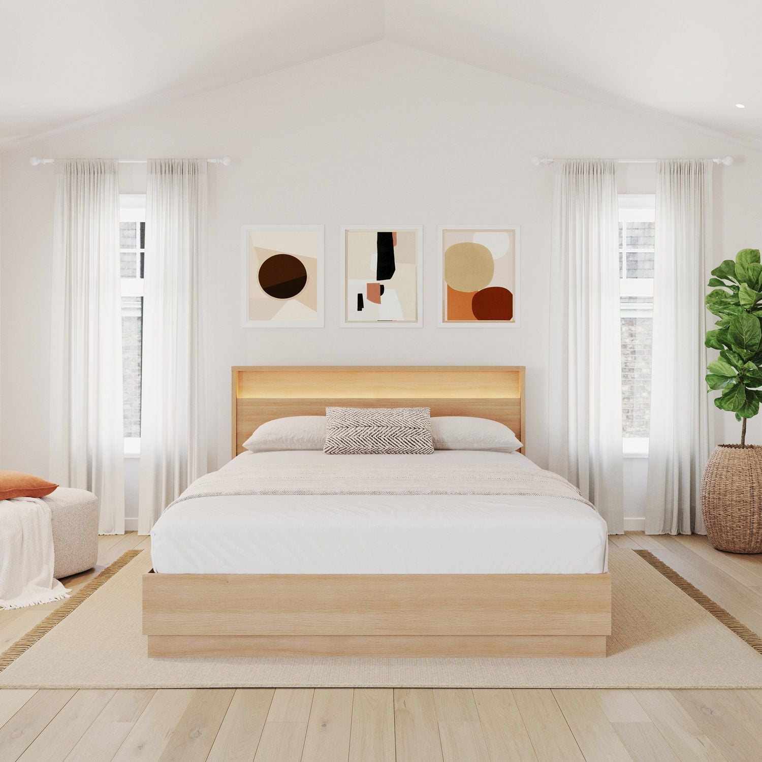Harlow Bed Set with Slatted Bedframe and Headboard with Integrated Light