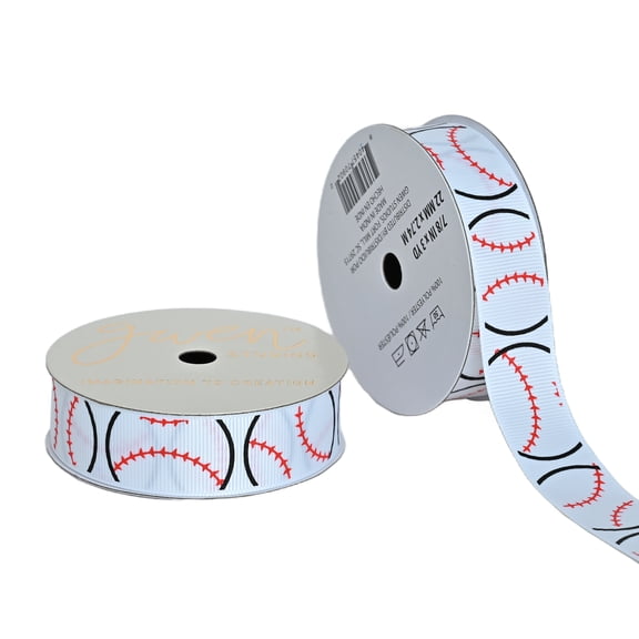 Gwen Studios 7/8" Baseball Print Grosgrain Ribbon, 3 Yards