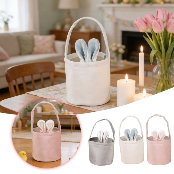 Easter Bunny Ears Hat with Basket Bagï¼ Reusable Fabric Easter Egg Kit for Kidsï¼ Easter Party Favor & Festive Activity Accessory for Boys & Girls