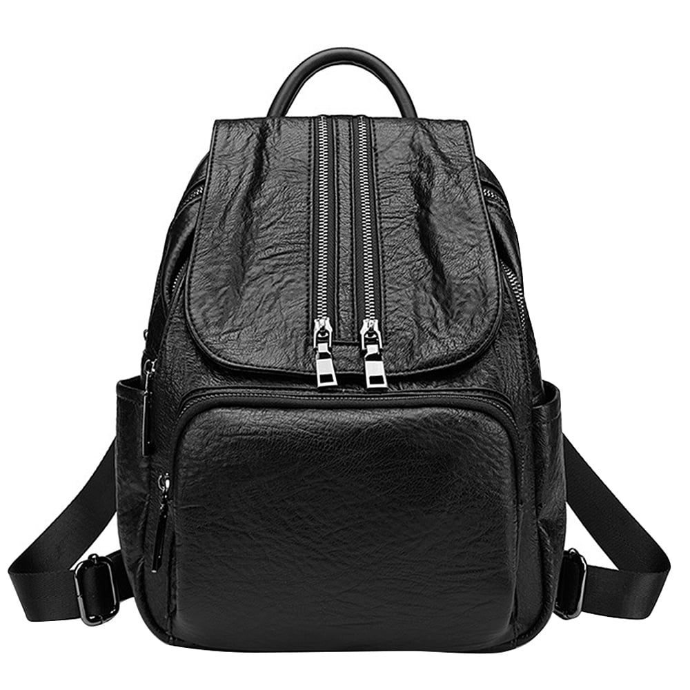 SumacLife Luccia Vegan Leather Chic Backpack For Travel School Work Daily Use With Adjustable Straps and Zippered Pockets (Black)