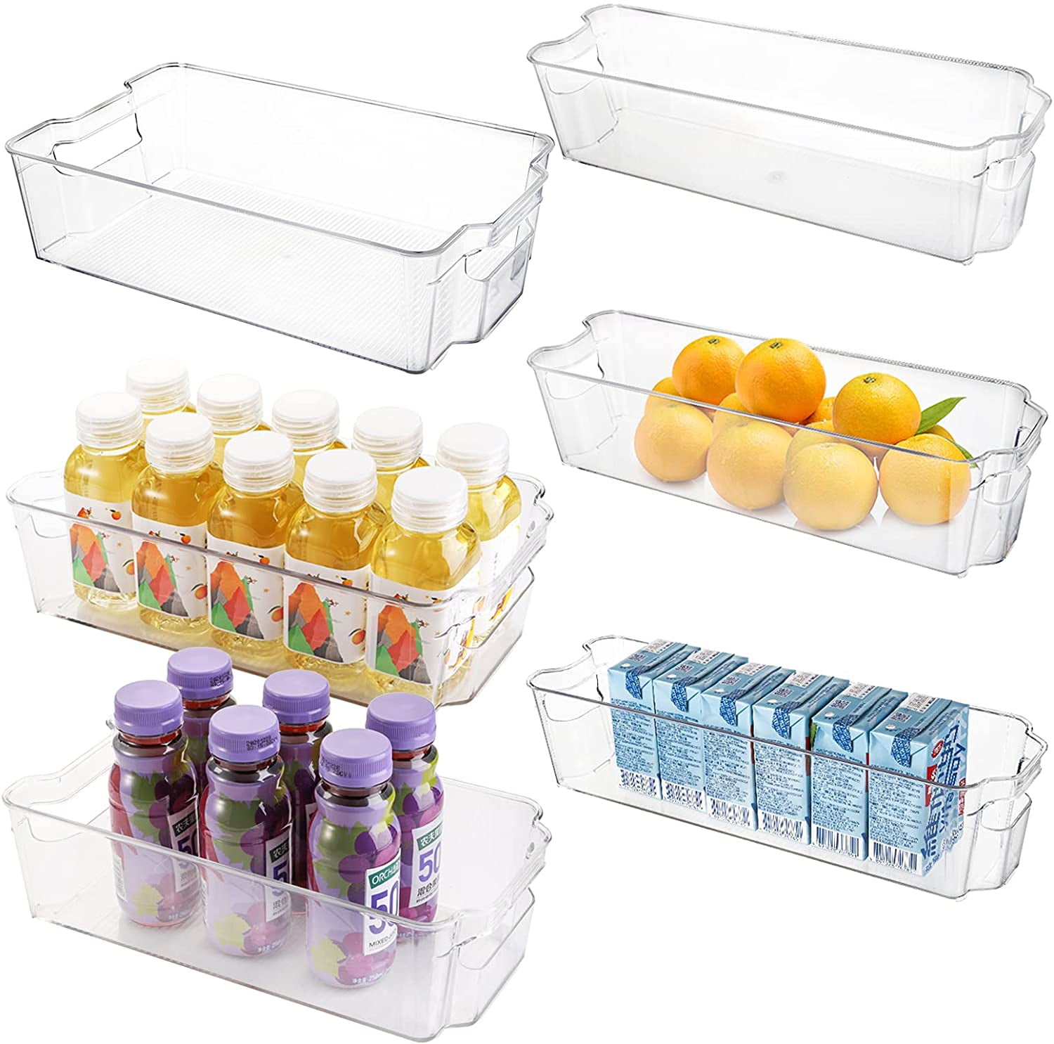 6 Pack Refrigerator Organizer Storage Bins with Handles, Kitchen