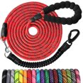 thumbnail image 1 of Long Dog Leash 15 FT: Heavy Duty Rope Leashes for Dogs Training with Swivel Lockable Hook Reflective Threads Bungee and Padded Handle - Dog Lead for Large Small Medium Dogs Outside Walking Hiking Red, 1 of 5