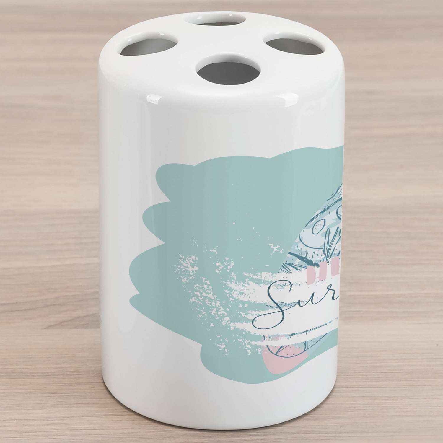 Beach Saying Ceramic Toothbrush Holder, Illustration of a Surfboard