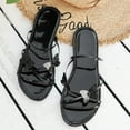 thumbnail image 4 of Women's Elegant Butterfly Rhinestone Shiny Slide Sandals Strappy Slip on Flat Sandals Dressy Casual Sliders Black Women Sandal, 4 of 7