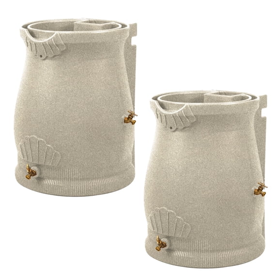 Good Ideas Rain Wizard 50 Gal Plastic Rain Barrel Urn, Sandstone (2 Pack)
