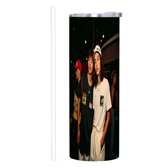 20 oz Stainless Steel Insulated Tumbler with Lids & Straw - Custom Photo Design of Friends in Casual Attire - Perfect for Home Office & Travel