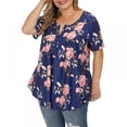 thumbnail image 4 of URMAGIC Women Short-sleeved T-shirt V-neck Button Blouse Floral Plus Size Tunics Tops, 4 of 5