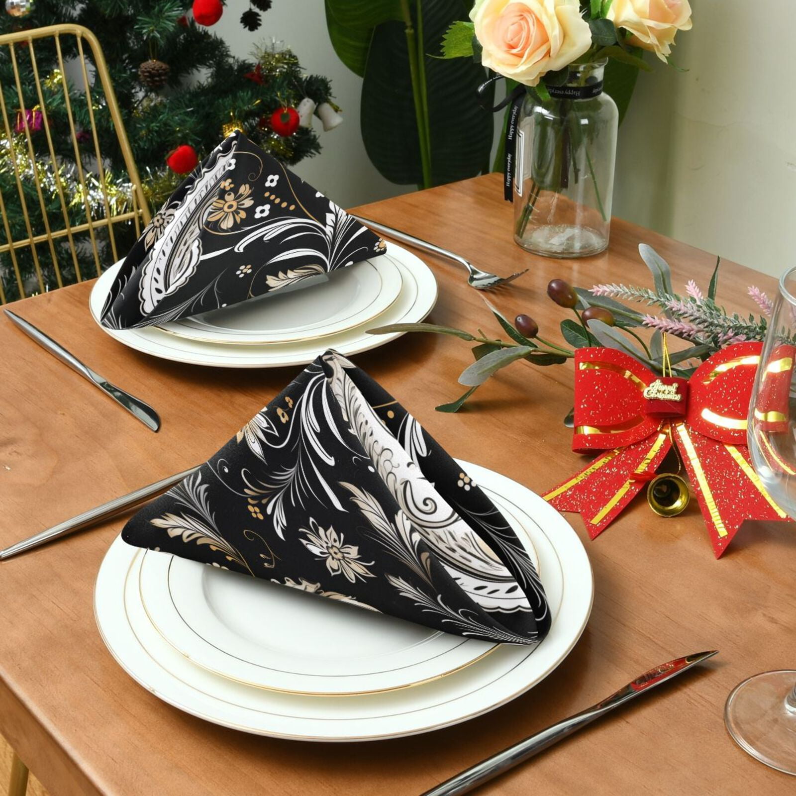 JSTEL Paisley Ornament Ethnic Cloth Napkins Set of 6, 20x20 Inch Washable and Reusable Napkin for Decoupage Dinner Party Everyday Use