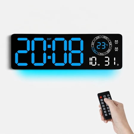 16-inch Jumbo Display Digital Clock with Remote, Auto-Dim & Night Light, Electronic Calendar Wall Clock (Date, Week, Temp) for Elderly, Bedroom, Living Room