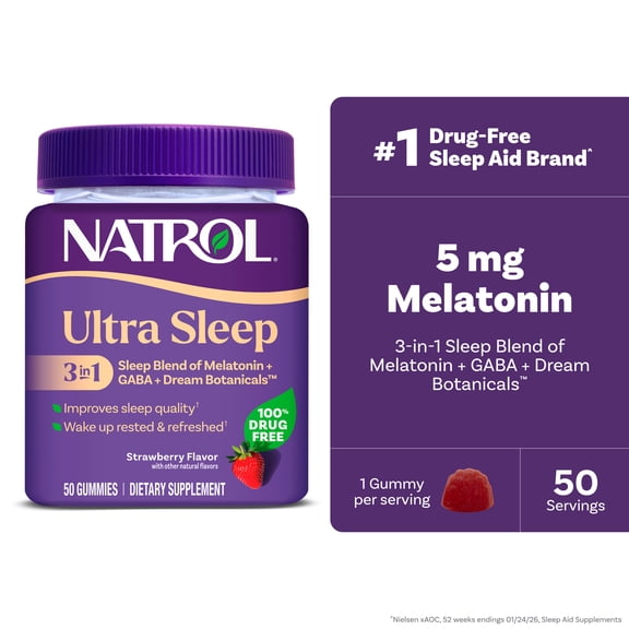 Natrol Ultra Sleep 3-in-1 Melatonin GABA Dietary Supplement Gummies