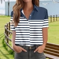 thumbnail image 6 of XPMWRP Casual Striped Printed Tops for Women Button Down V Neck Collared T Shirts Comfy Loose Fit Summer Blouse Navy XL, 6 of 6