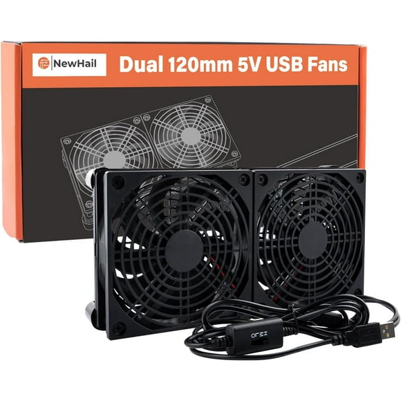 shiyou-Quiet Dual 120mm USB Fan Dual-Ball Bearings, USB Fan 5V, with L/M/H 3-Degree Speed Controller High Airflow Cooling Fan for Router Modem Receiver DVR PlayStation Xbox TV Box